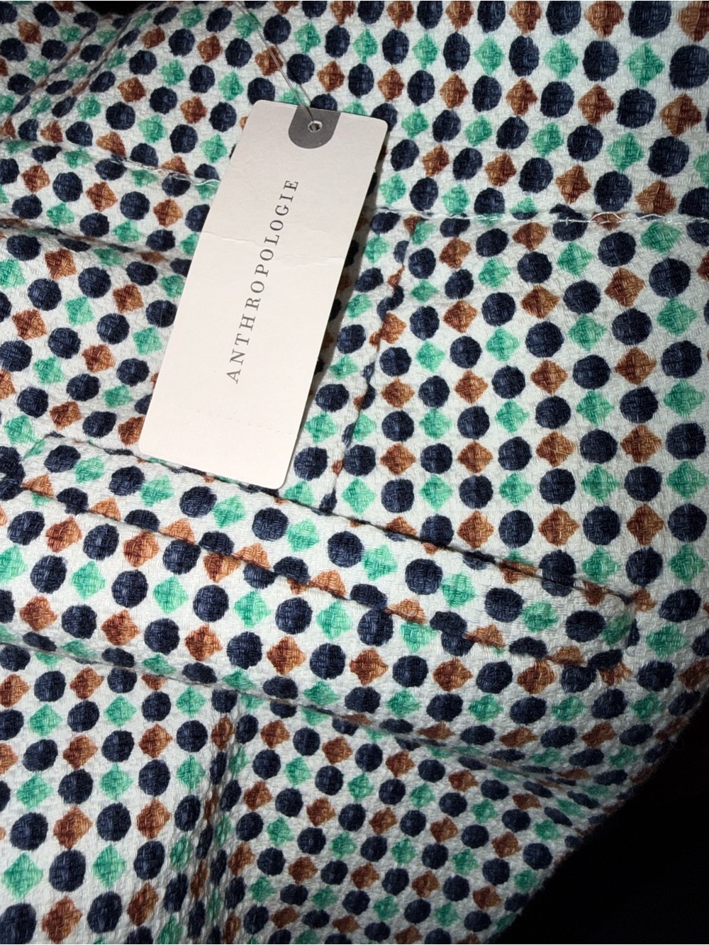 Anthropologie White High-Waist Scallop Hem Shorts with Blue & Brown Dot Print - Picture 6 of 9